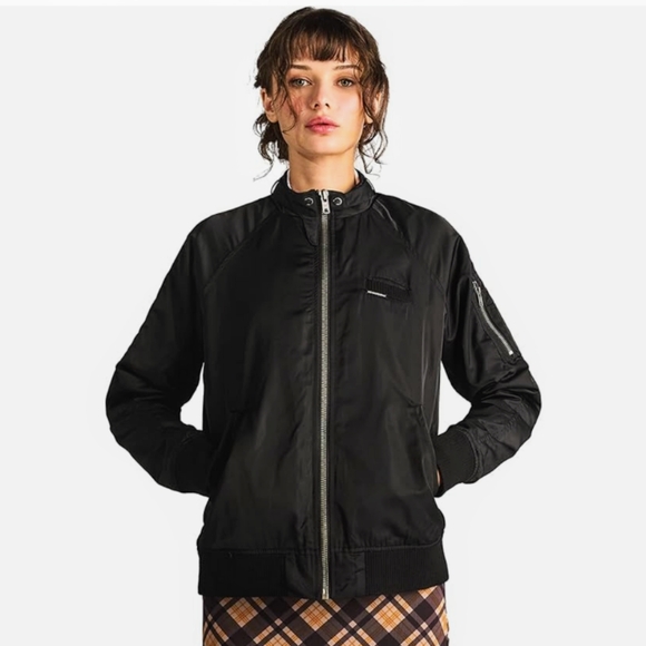 Members Only Black Satin Bomber Jacket NWOT - Picture 1 of 6